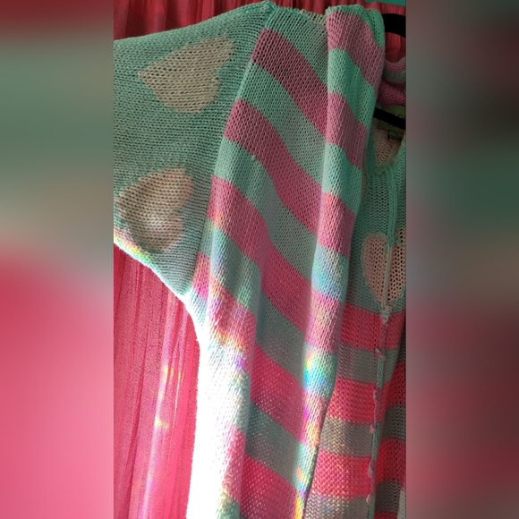 FINAL PRICE Wildfox American Love Slouch Heart Pink White Blue Stripe Cardigan - Picture 4 of 7